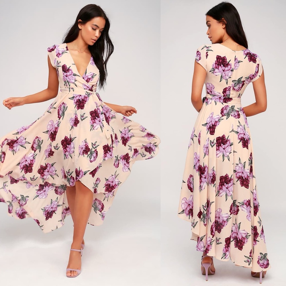Lulus | French Countryside Blush Floral Print High-Low Dress